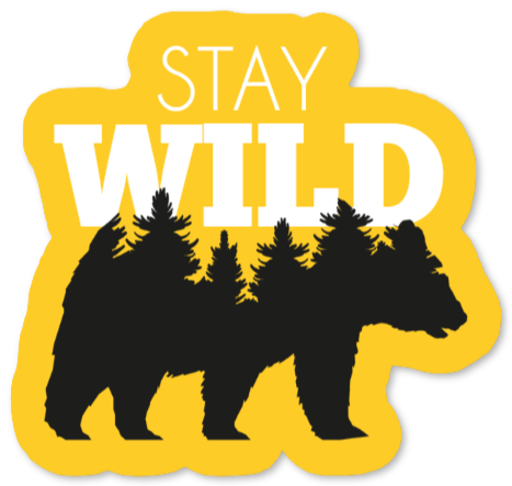 Klistremerke med bjørn og teksten Stay Wild